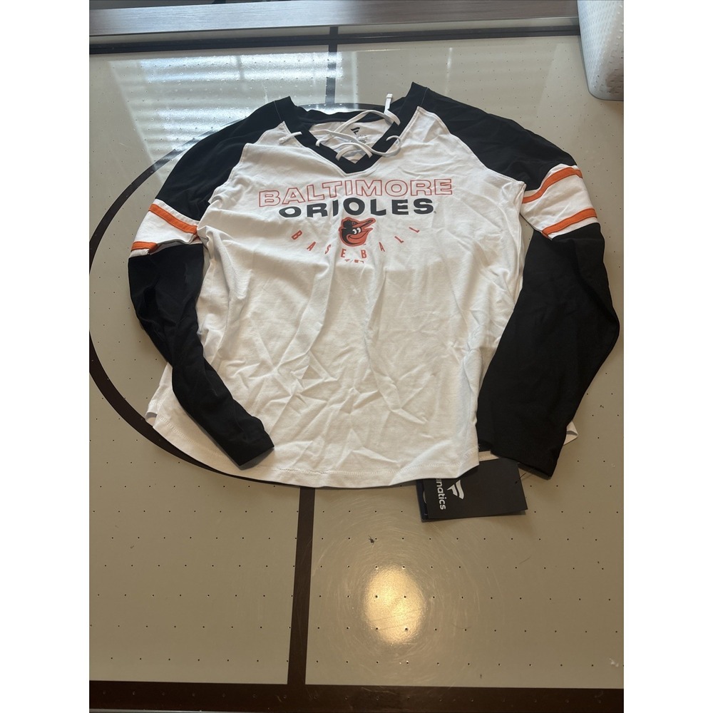 Fanatics Size Medium Women's White, Black, And Orange MLB Baltimore Orioles LS
